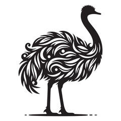 Ostrich silhouette vector illustration, Ostrich emu bird vector illustration on a white background
