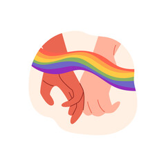 Vector hand gesture with LGBT rainbow ribbon in flat style.