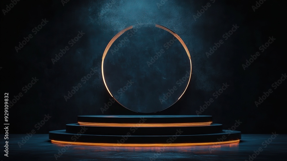 Aufkleber dark podium with a matching dark background, creating a dramatic and elegant display, copy space