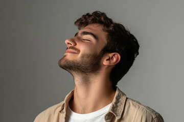 Obraz premium A close up of a man's face with his eyes closed