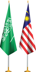 Malaysia,Saudi Arabia flags together.Malaysian,KSA small table flags