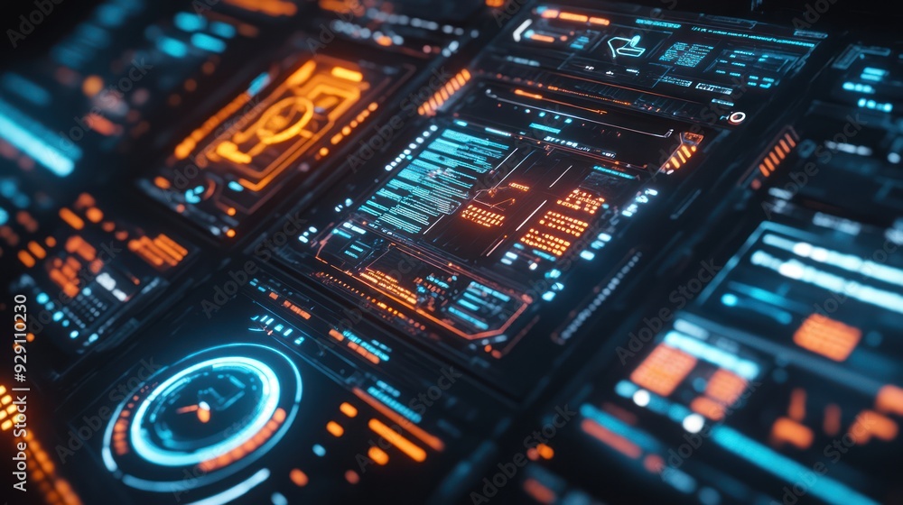Poster futuristic interface design: a close-up look at a sci-fi user interface