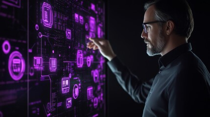 Man Interacting with Futuristic Interface: Exploring the Future of Technology