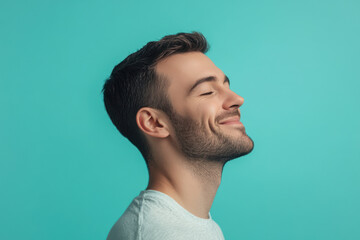 Obraz premium A close up of a man's face with his eyes closed