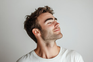 Fototapeta premium A close up of a man's face with his eyes closed