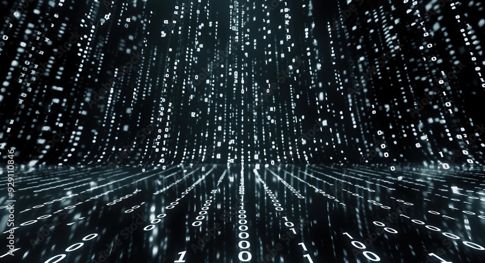 Poster a computer generated image of a black void with a series of numbers and dots