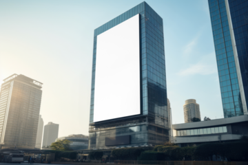 PNG Urban skyscraper billboard mockup, transparent background