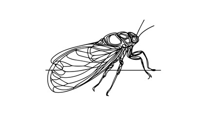 Cicada insect one line art drawing vector