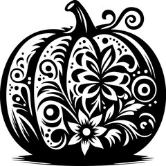 Fototapeta premium Floral pumpkin silhouette design combines autumnal elegance with intricate botanical patterns. Perfect for seasonal decorations, this creative illustration captures the essence of fall