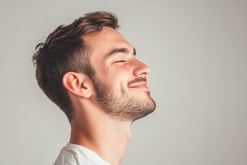 Fototapeta premium A close up of a man's face with his eyes closed