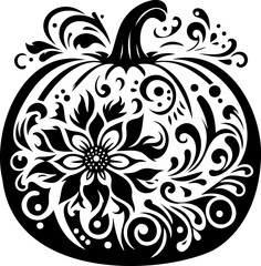 Fototapeta premium Floral pumpkin silhouette design combines autumnal elegance with intricate botanical patterns. Perfect for seasonal decorations, this creative illustration captures the essence of fall