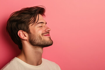 Obraz premium A close up of a man's face with his eyes closed