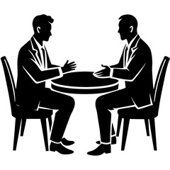 Two men are sitting at a table opposite each other vector illustration