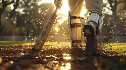 Close-up shot of a cricket player hitting the ball in a front view action shot. Close-up shot of a cricket player hitting the ball in a front view action shot.