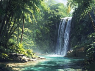 Majestic Tropical Rainforest SceneTowering Trees and Lush Greenery