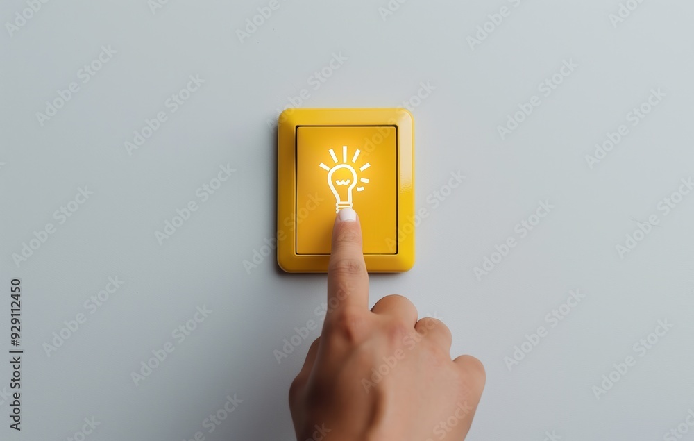 Wall mural a person is pressing a light switch with a light bulb on it