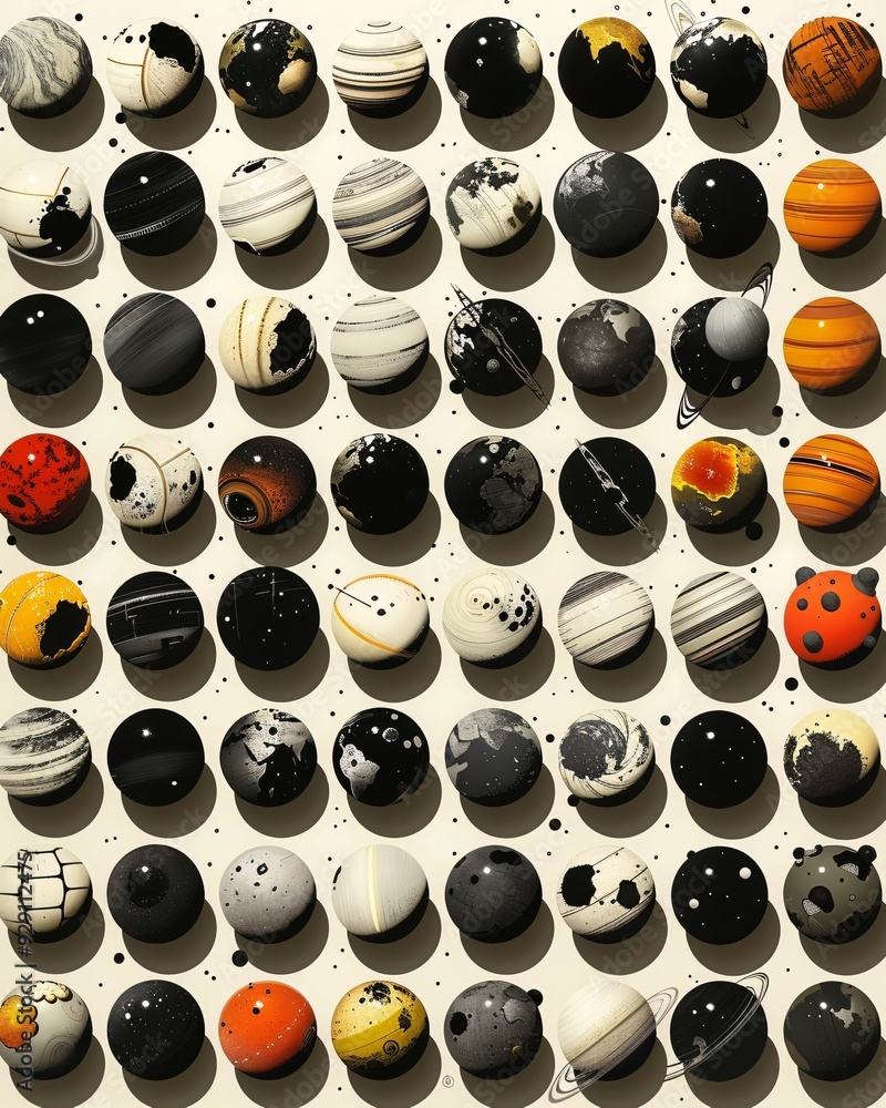Poster galactic hues on canvas silhouette - a group of round objects
