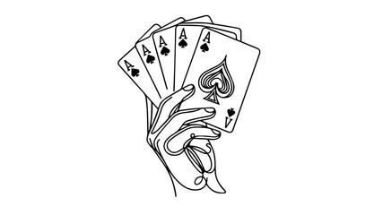 hand of cards line art drawing vector