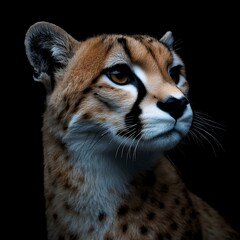 Obraz premium A close-up of a cheetah's face against a dark background.