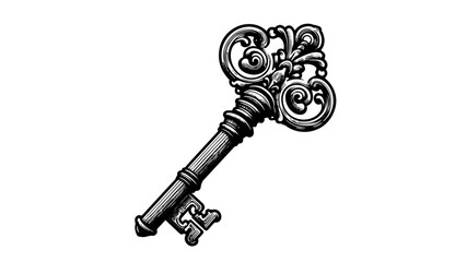 old-fashioned, ornate key hand drawn vector