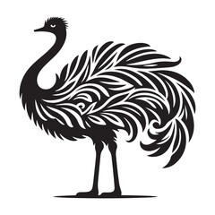 Ostrich silhouette vector illustration, Ostrich emu bird vector illustration on a white background