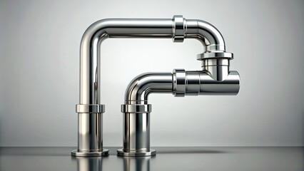 Sleek, silver faucets and pipes form a stylized letter 'P' in a modern, minimalist design, symbolizing innovative plumbing solutions and expertise.