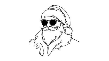 Stylish Santa looking cool in sunglasses one line illustration 