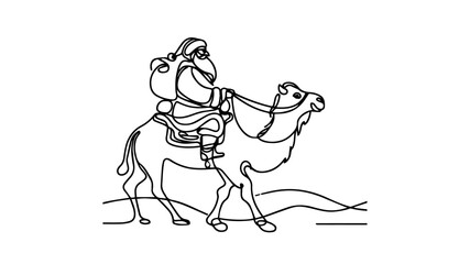 one line illustration of santa riding a camel 