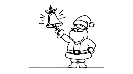 Santa ringing a large bell one line illustration