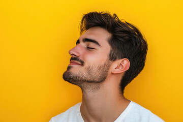 Obraz premium A close up of a man's face with his eyes closed