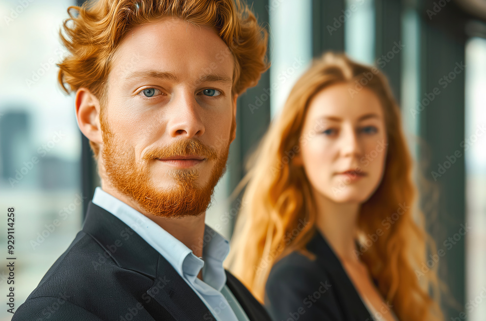 Wall mural Smiling redhead Businessman with female Colleague