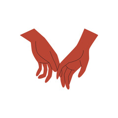 Couple in love hold hands, touch fingers, vector romantic human arm gesture emoji icon, love and friendship concept