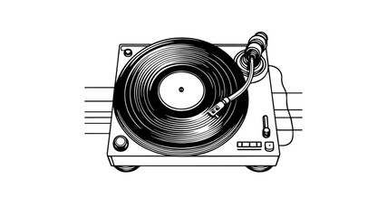 turntable with a spinning vinyl record one line drawing