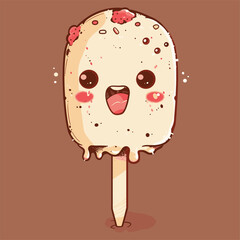 A kawaii style ice cream on a stick with a happy face