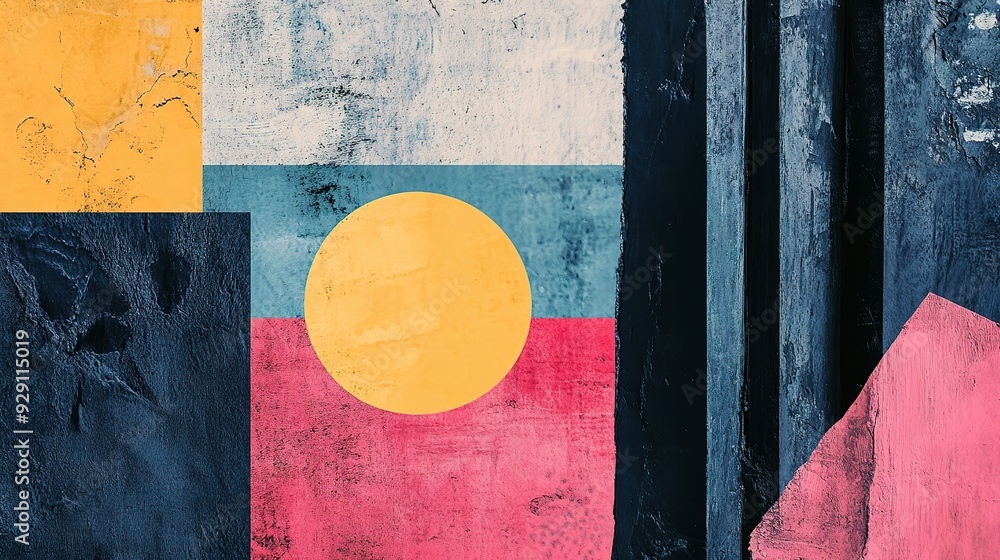 Poster elements abstract background with layered textures and mixed materials, copy space