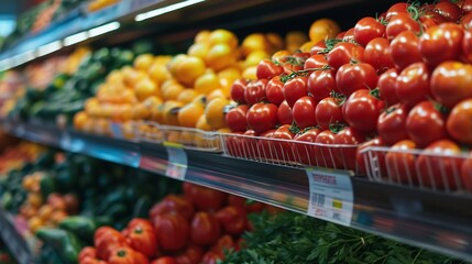 Fresh and Packaged Groceries in Supermarket Aisles
