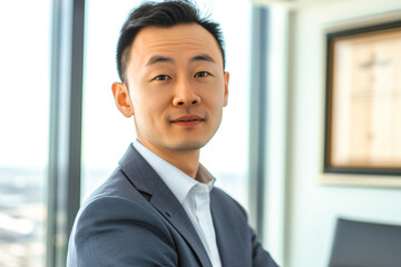 Portrait of asian smiling businessman indoor