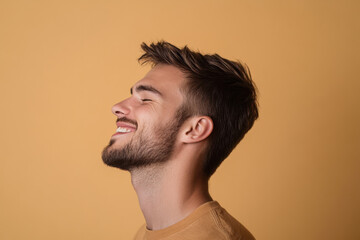 Obraz premium A close up of a man's face with his eyes closed