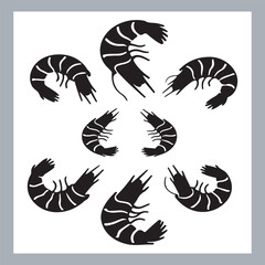 Black Shrimp Vector Silhouette , set of shrimp illustration. hand drawn black and white shrimp line art illustration, Shrimp icon vector art silhouette