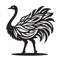 Ostrich silhouette vector illustration, Ostrich emu bird vector illustration on a white background