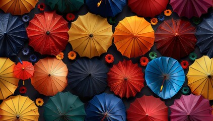 Obraz premium A seamless pattern of colorful umbrellas, arranged in an artistic and balanced manner 