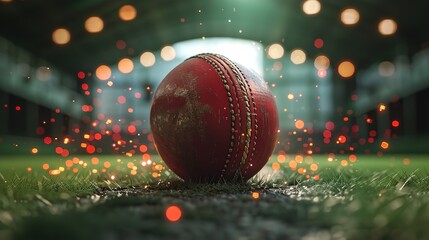 red color cricket ball on the grass