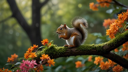 Obraz premium squirrel stand on a branch of tree