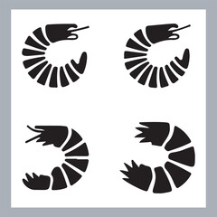 Black Shrimp Vector Silhouette , set of shrimp illustration. hand drawn black and white shrimp line art illustration, Shrimp icon vector art silhouette