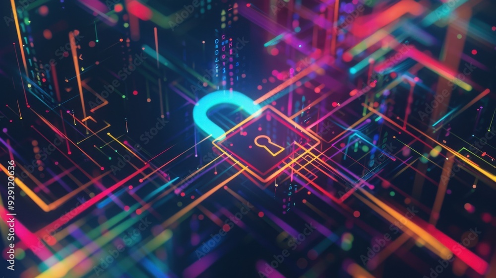 Poster padlock with cybersecurity code