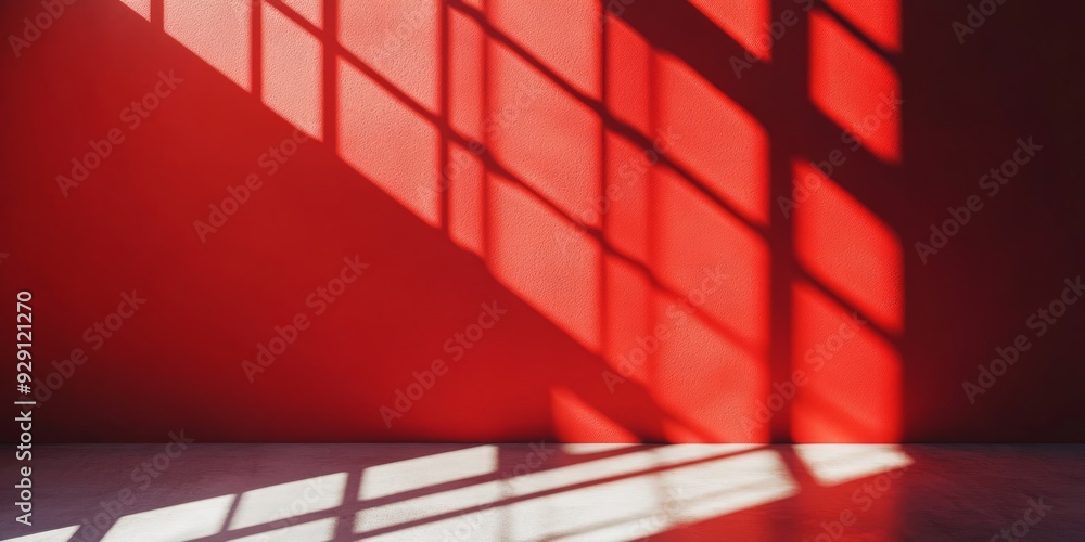 Aufkleber a vibrant red wall is casting intricate shadows, creating beautiful light patterns throughout the sp