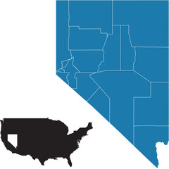 Colorful editable vector map of Nevada, showing the boundaries of its counties.