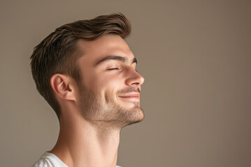 Obraz premium A close up of a man's face with his eyes closed