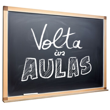 Lousa negra com texto de volta &agrave;s aulas em fundo transparente sem fundo