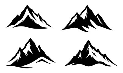 Mountains icon vector set. Hike, travel vector illustration sign collection. Set of rocky mountains silhouette. 